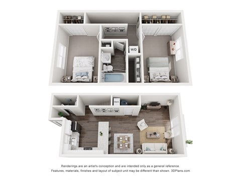 Floor plan for 2 beds, 1.5 baths, 1100 sqft